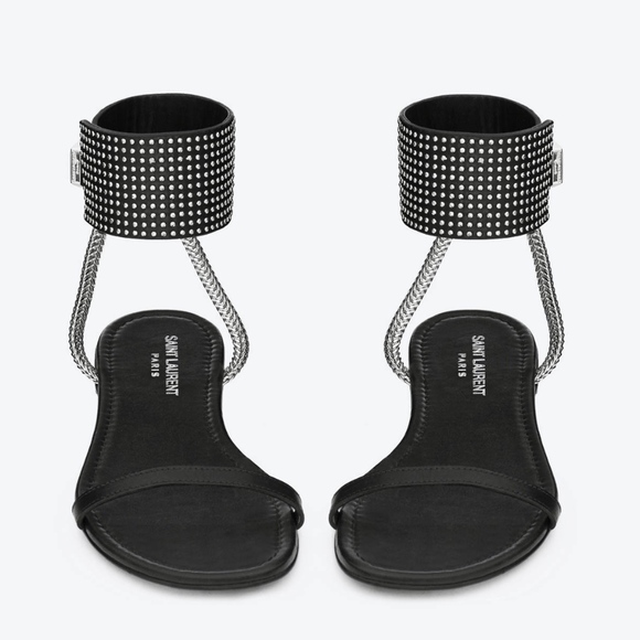 Saint Laurent Christa Flat Sandals Studded Leather - Picture 2 of 2